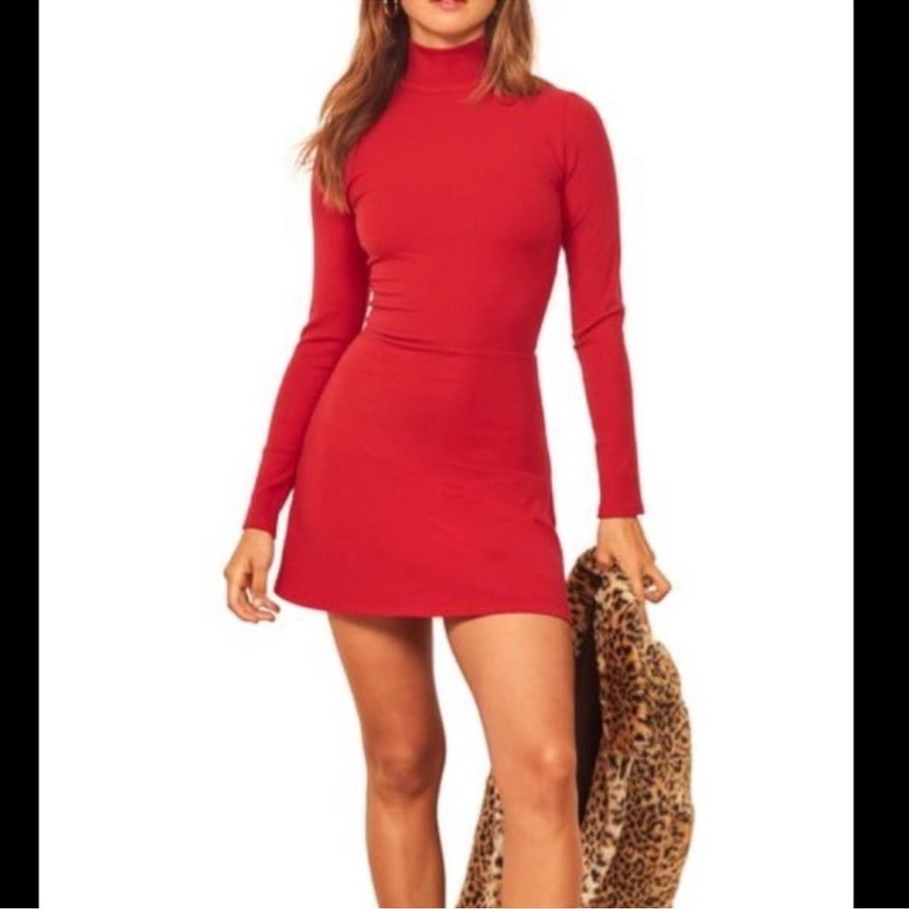 Reformation Women’s Red Turtleneck Long-Sleeve Mini Dress